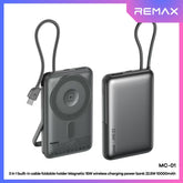 REMAX - MC-01 10000mAh 3 In 1 Cabled Foldable Magnetic Wireless Charging Power Bank (PD22.5W+Magsafe15W) - Grey
